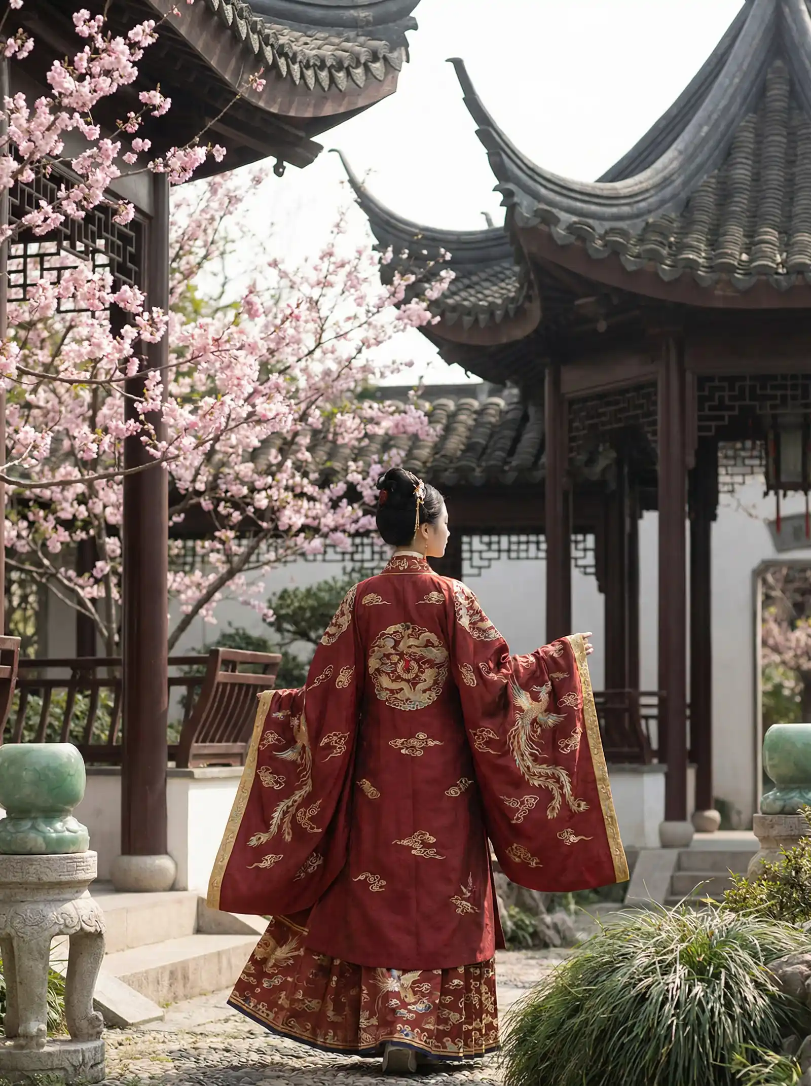 夫妻交换 明制汉服红色凤凰刺绣